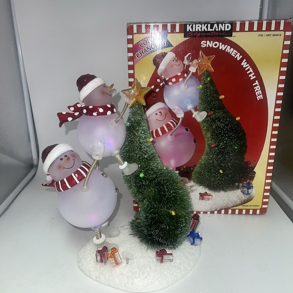 KIRKLAND SNOWMEN WITH TREE Color Changing LED Christmas Figure